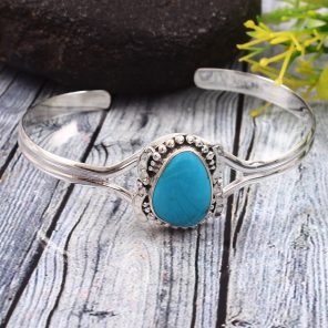 Fox Mine Turquoise 925 Sterling Silver Cuff Bangle (RS53-37)