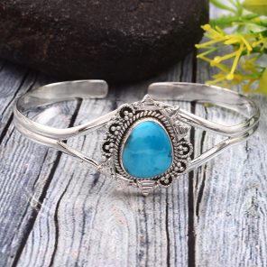 Fox Mine Turquoise 925 Sterling Silver Cuff Bangle (RS53-38)