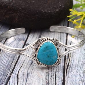Fox Mine Turquoise 925 Sterling Silver Cuff Bangle (RS53-39)