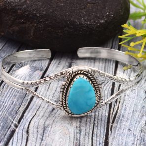 Fox Mine Turquoise 925 Sterling Silver Cuff Bangle (RS53-40)