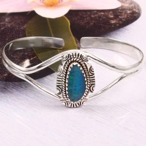Australian Opal 925 Sterling Silver Cuff Bangle (RS53-17)