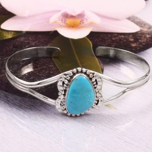 Fox Mine Turquoise 925 Sterling Silver Cuff Bangle (RS53-41)