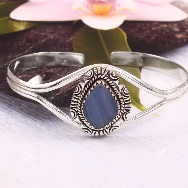 Australian Opal 925 Sterling Silver Cuff Bangle (RS53-22)