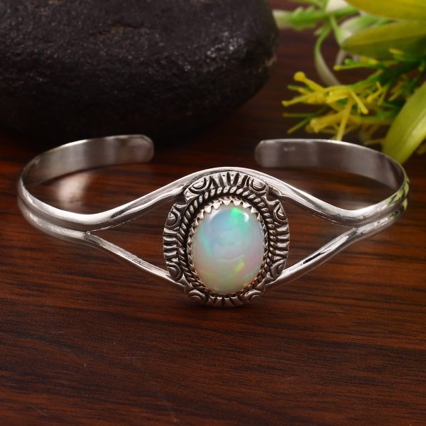 Ethiopian Opal 925 Sterling Silver Cuff Bangle (RS53-31)