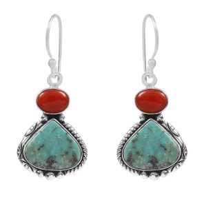 Arizona Turquoise & Coral 1.3â€³ 925 Sterling Silver Earring (RS17-296)