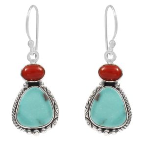 Arizona Turquoise & Coral 1.25â€³ 925 Sterling Silver Earring (RS17-297)