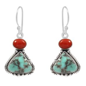 Arizona Turquoise & Coral 1.25â€³ 925 Sterling Silver Earring (RS17-303)