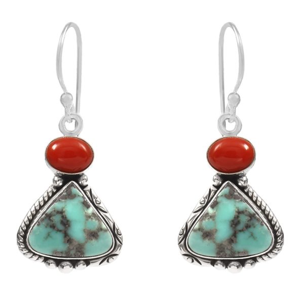 Arizona Turquoise & Coral 1.25â€³ 925 Sterling Silver Earring (RS17-303)