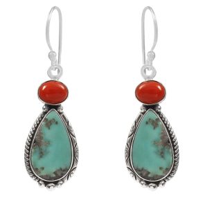 Arizona Turquoise & Coral 1.5â€³ 925 Sterling Silver Earring (RS17-302)