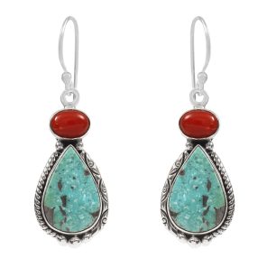 Arizona Turquoise & Coral 1.25â€³ 925 Sterling Silver Earring (RS17-301)