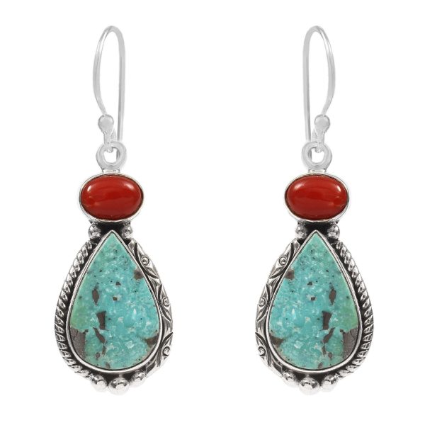 Arizona Turquoise & Coral 1.25â€³ 925 Sterling Silver Earring (RS17-301)