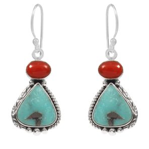 Arizona Turquoise & Coral 1.25â€³ 925 Sterling Silver Earring (RS17-300)