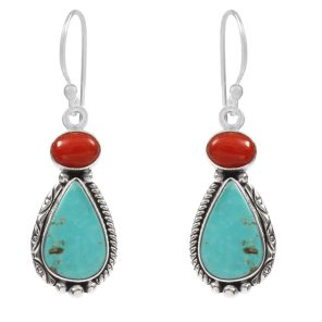 Arizona Turquoise & Coral 1.5â€³ 925 Sterling Silver Earring (RS17-299)