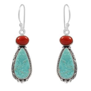 Arizona Turquoise & Coral 1.5â€³ 925 Sterling Silver Earring (RS17-298)