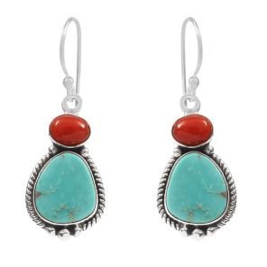 Arizona Turquoise & Coral 1.25â€³ 925 Sterling Silver Earring (RS17-305)