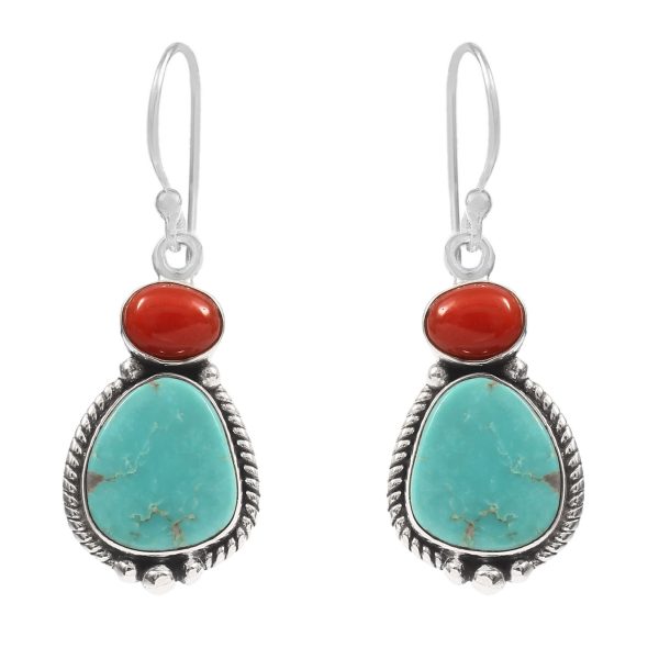 Arizona Turquoise & Coral 1.25â€³ 925 Sterling Silver Earring (RS17-305)