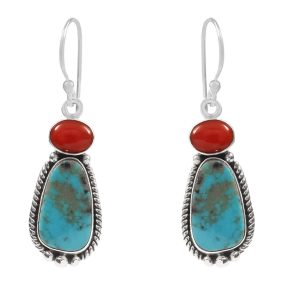 Arizona Turquoise & Coral 1.5â€³ 925 Sterling Silver Earring (RS17-308)
