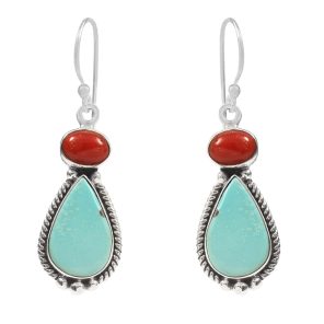 Arizona Turquoise & Coral 1.5â€³ 925 Sterling Silver Earring (RS17-309)
