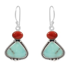 Arizona Turquoise & Coral 1.25â€³ 925 Sterling Silver Earring (RS17-311)