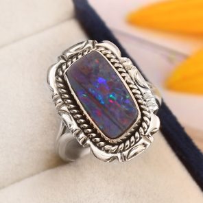 Australian Opal Southwest Style Size US 10 925 Sterling Silver Ring (RS111-189)