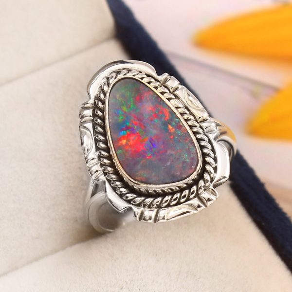 Australian Opal Southwest Style Size US 9 925 Sterling Silver Ring (RS111-187)