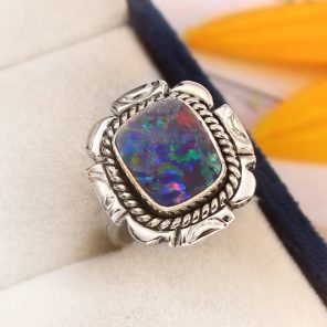 Australian Opal Southwest Style Size US 10 925 Sterling Silver Ring (RS111-190)