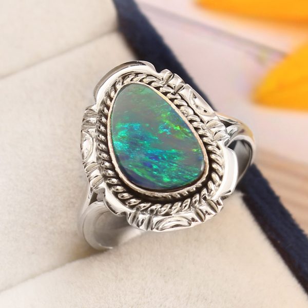 Australian Opal Southwest Style Size US 6 925 Sterling Silver Ring (RS111-177)