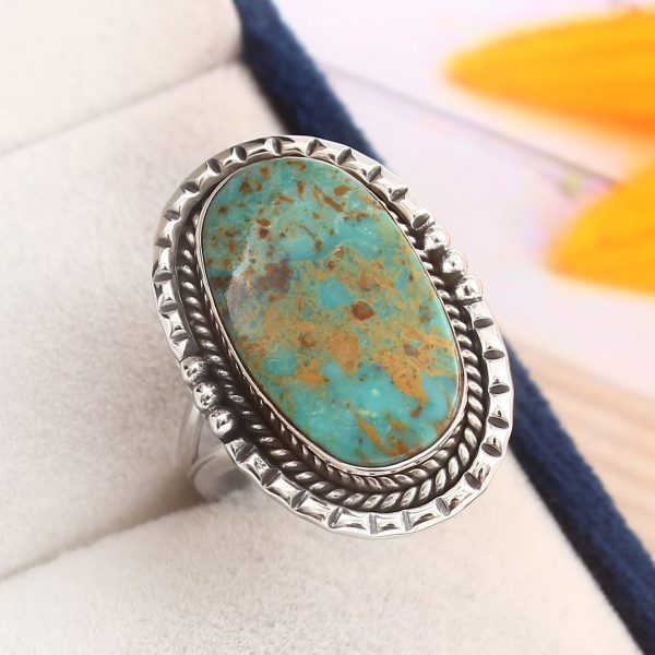 Kingman Turquoise Southwest Style Size US 9 925 Sterling Silver Ring (RS105-441)