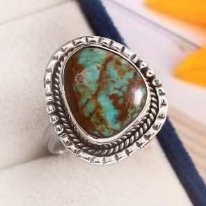 Kingman Turquoise Southwest Style Size US 11 925 Sterling Silver Ring (RS105-451)