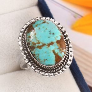 Kingman Turquoise Southwest Style Size US 11 925 Sterling Silver Ring (RS105-453)