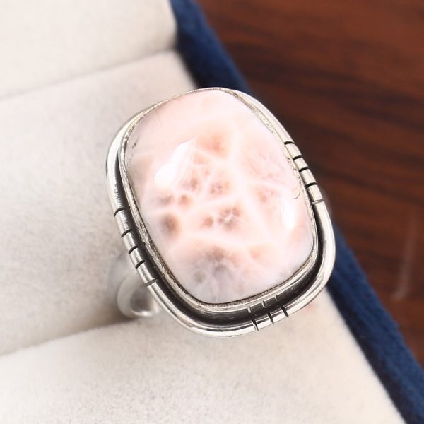 Natrolite (Pink Larimar) Size US 9 925 Sterling Silver Ring (RS17-149)