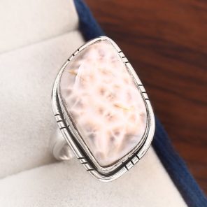 Natrolite (Pink Larimar) Size US 8 925 Sterling Silver Ring (RS17-146)