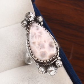 Natrolite (Pink Larimar) Size US 8 925 Sterling Silver Ring (RS17-147)