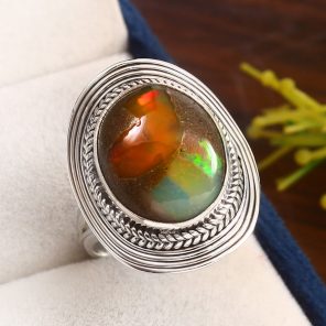 Galaxy Opal Size US 10 925 Sterling Silver Ring (RS108-217)
