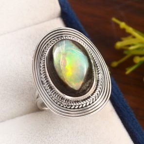 Galaxy Opal Size US 10 925 Sterling Silver Ring (RS108-218)