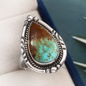 Kingman Turquoise Southwest Style Size US 11 925 Sterling Silver Ring (RS105-486)