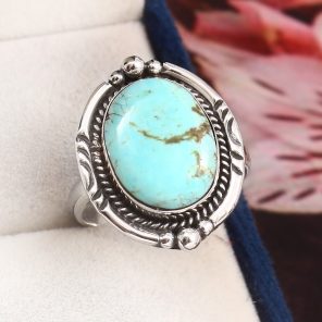 Kingman Turquoise Southwest Style Size US 11 925 Sterling Silver Ring (RS105-488)