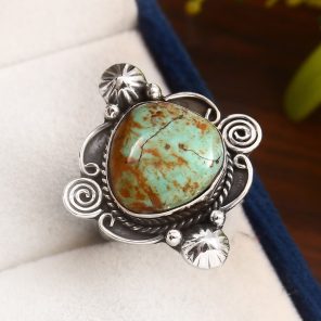 Kingman Turquoise Southwest Style Size US 7 925 Sterling Silver Ring (RS105-493)