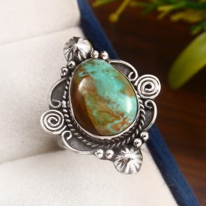 Kingman Turquoise Southwest Style Size US 8 925 Sterling Silver Ring (RS105-498)