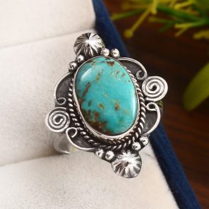 Kingman Turquoise Southwest Style Size US 11 925 Sterling Silver Ring (RS105-512)