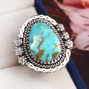 Kingman Turquoise Southwest Style Size US 7 925 Sterling Silver Ring (RS105-519)