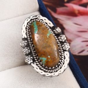 Kingman Turquoise Southwest Style Size US 9 925 Sterling Silver Ring (RS105-535)