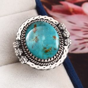 Kingman Turquoise Southwest Style Size US 9 925 Sterling Silver Ring (RS105-536)