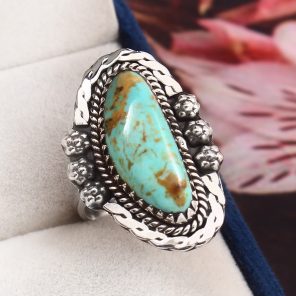 Kingman Turquoise Southwest Style Size US 8 925 Sterling Silver Ring (RS105-530)