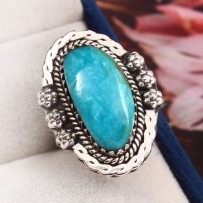 Kingman Turquoise Southwest Style Size US 6 925 Sterling Silver Ring (RS105-517)