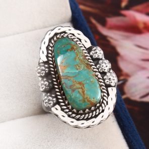 Kingman Turquoise Southwest Style Size US 10 925 Sterling Silver Ring (RS105-545)