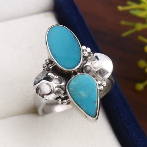 Kingman Turquoise Size US 7 925 Sterling Silver Ring (REXT57-76)