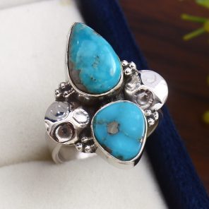 Kingman Turquoise Size US 5 925 Sterling Silver Ring (REXT57-68)