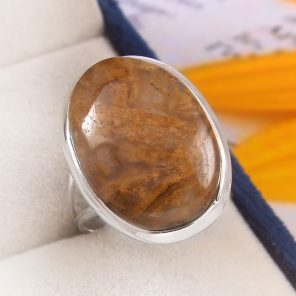 Yellow Moss Agate Size US 8 925 Sterling Silver Ring (REXT60-7)