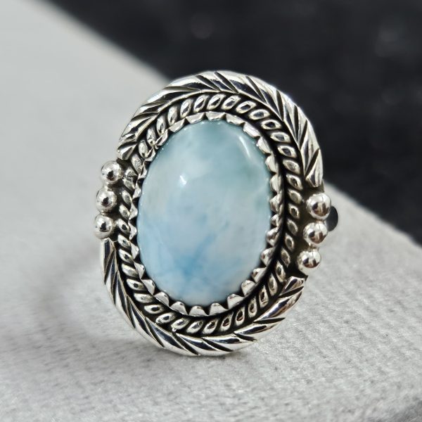 Larimar Southwest Style 925 Sterling Silver Ring (REXT64-34)